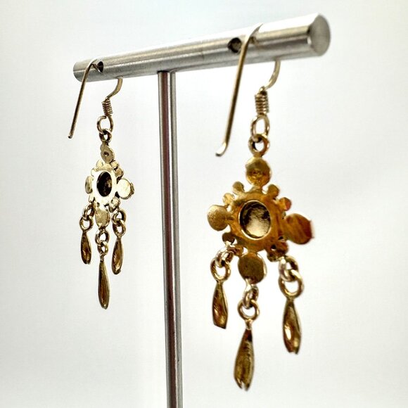 VTG Solid Sterling Silver 925 White Gemstone Dangle Earrings Size 2" Length - Picture 3 of 12